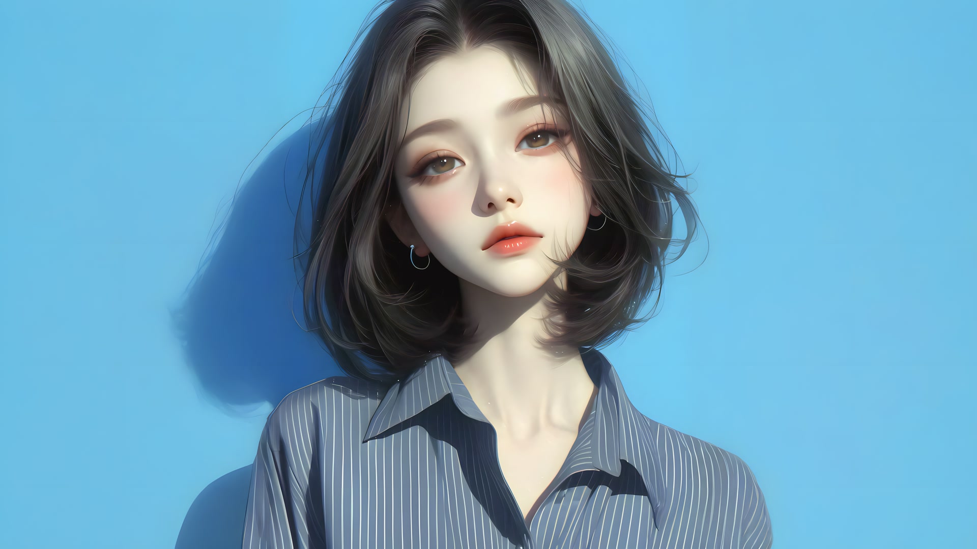 蓝衣少女凝视