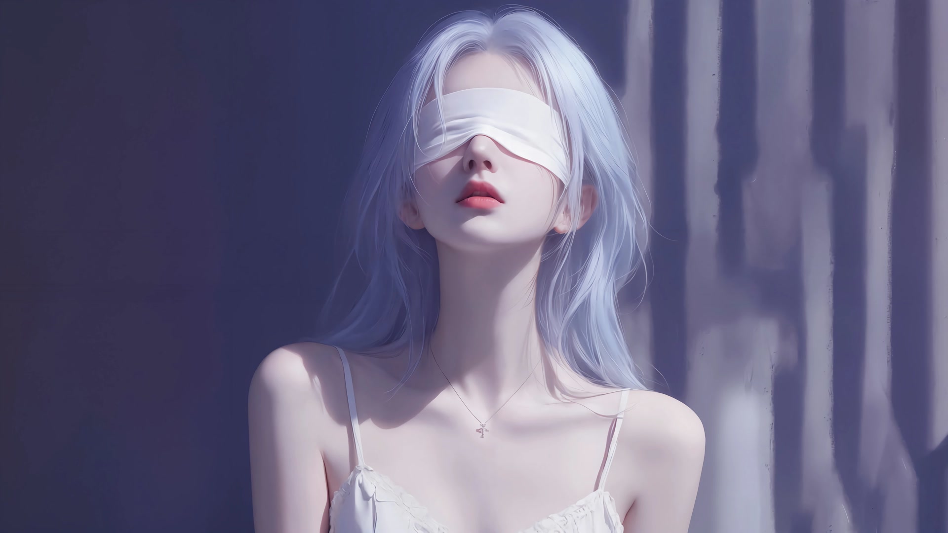 银发少女蒙眼
