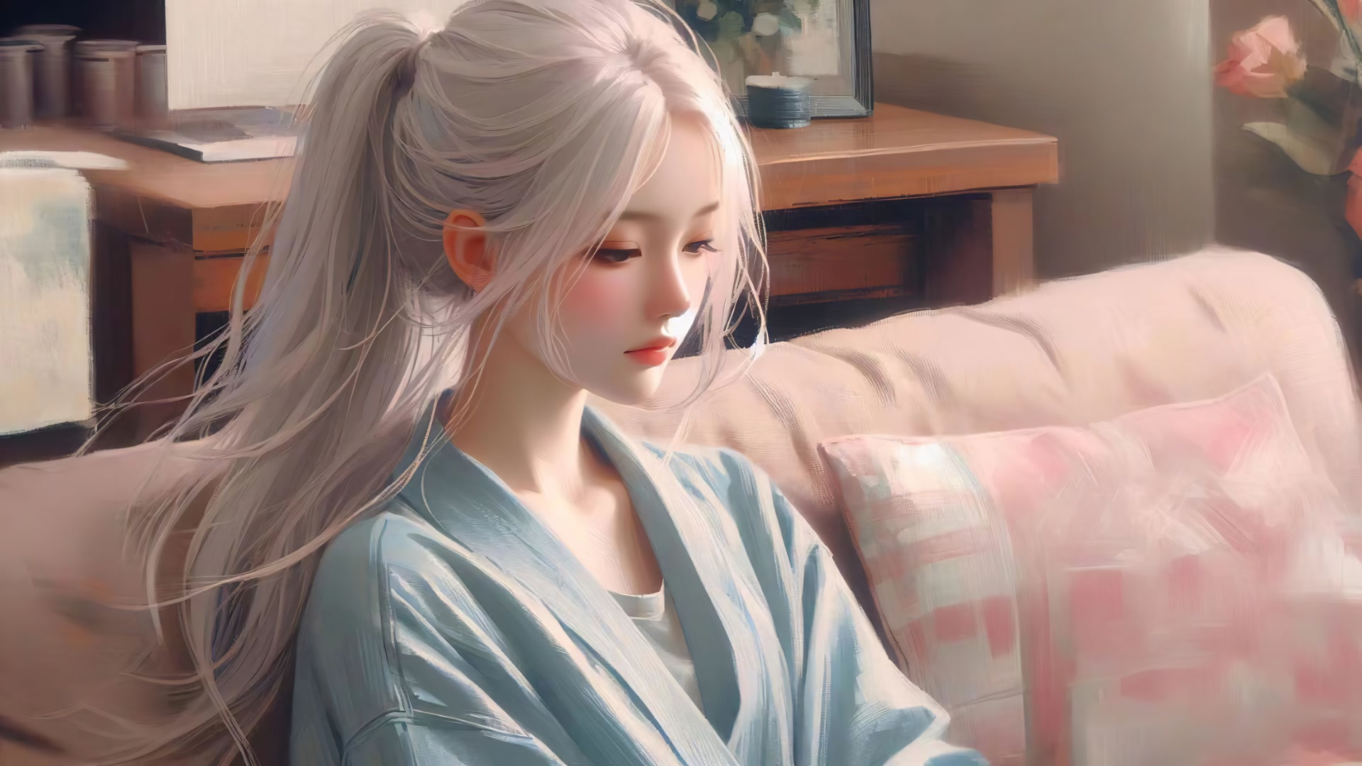 银发少女静坐