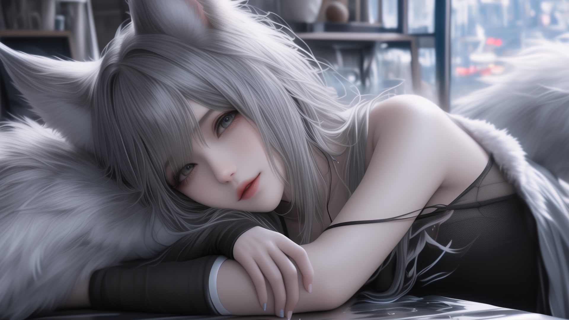 银发狐耳少女