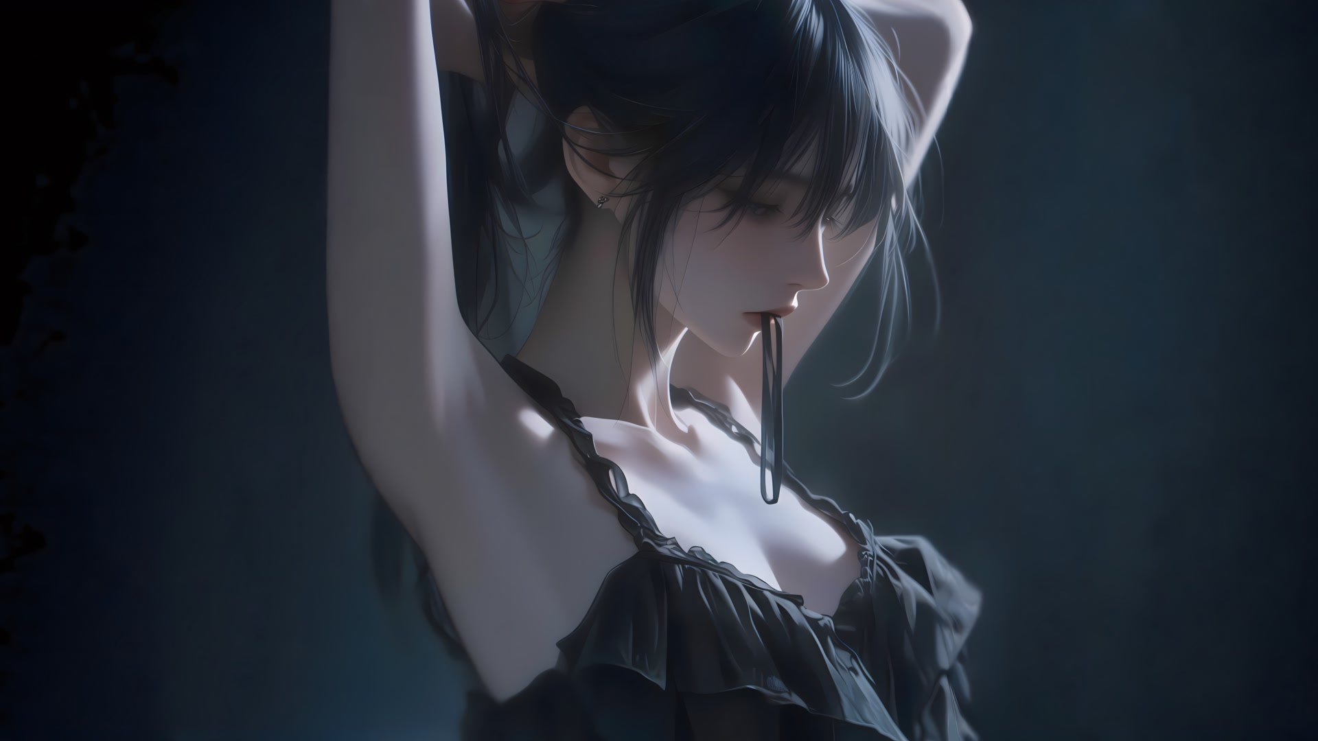 黑发少女提发