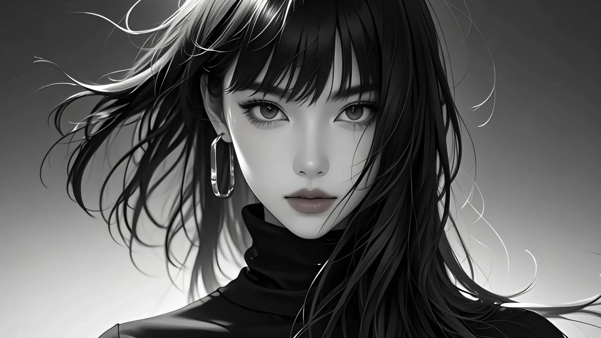 黑白长发少女