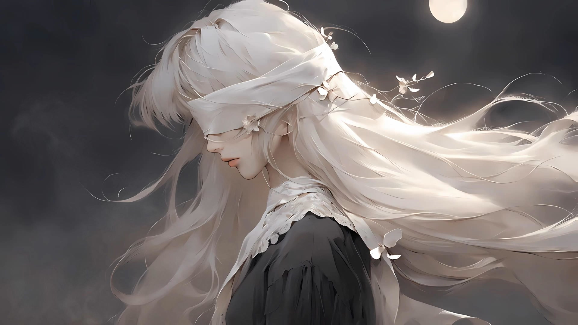 月夜白纱少女