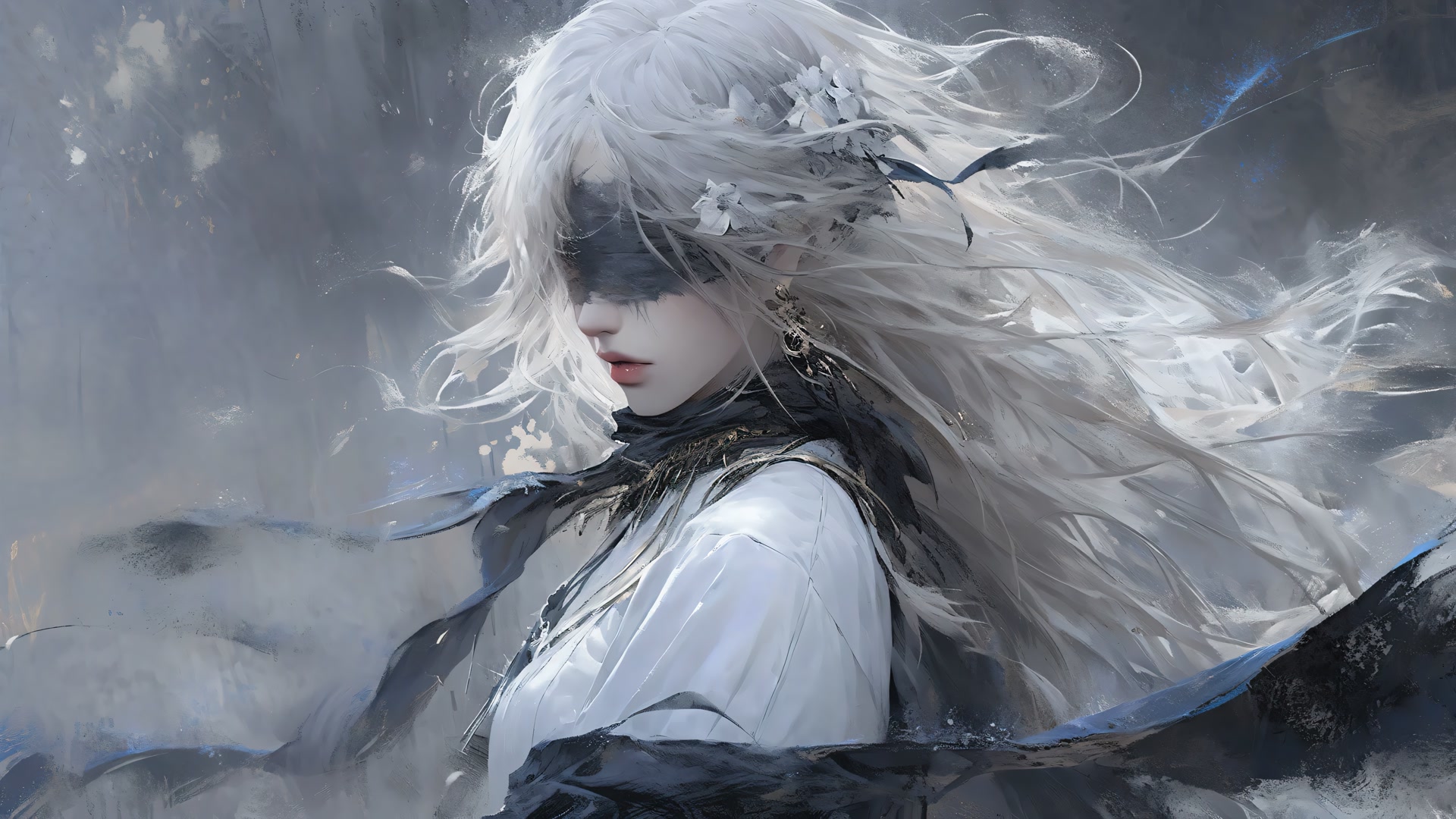 白发少女花饰