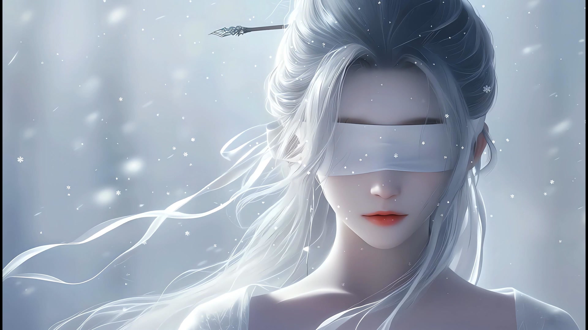 白发少女雪中
