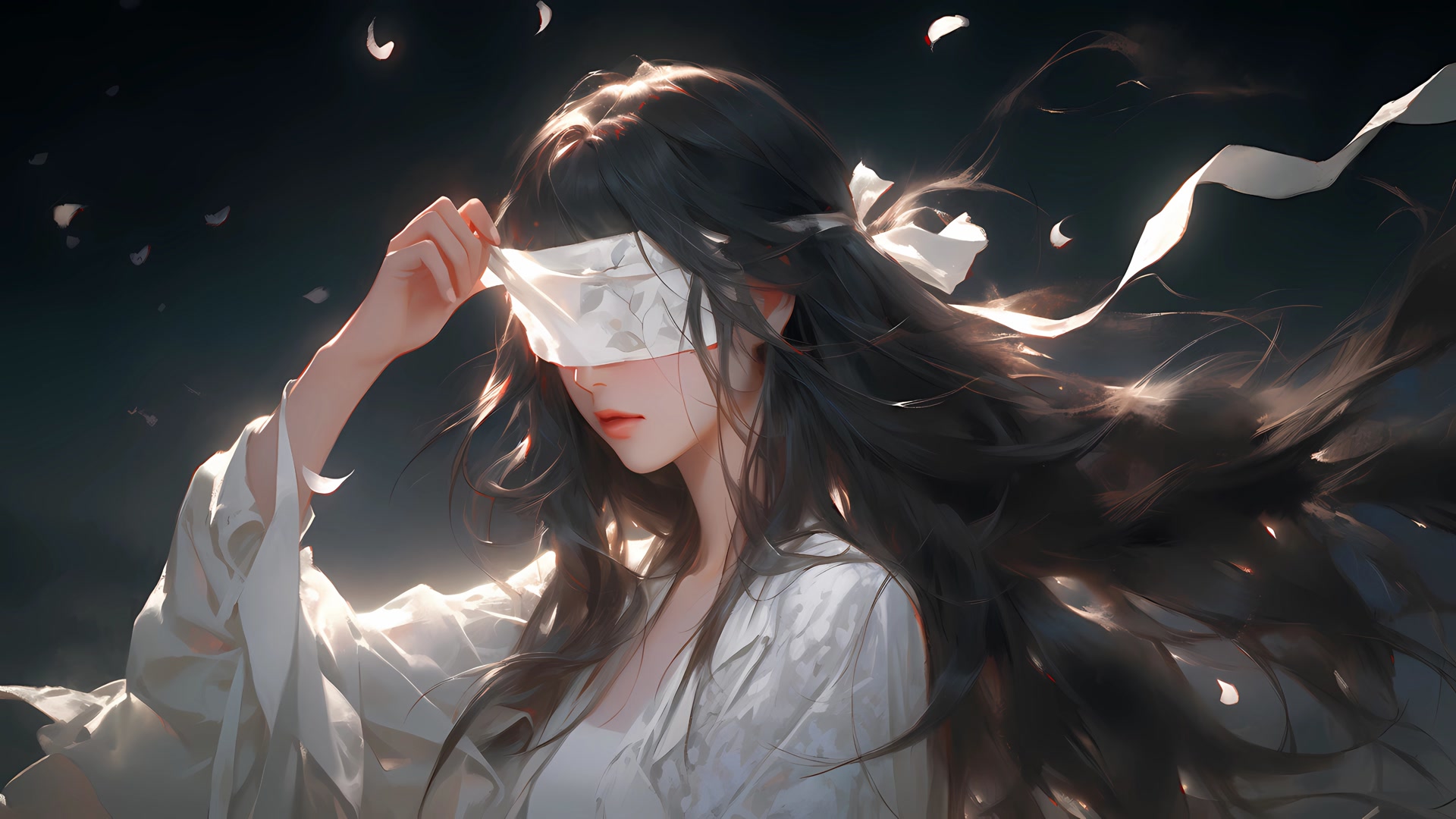 白纱遮眼少女