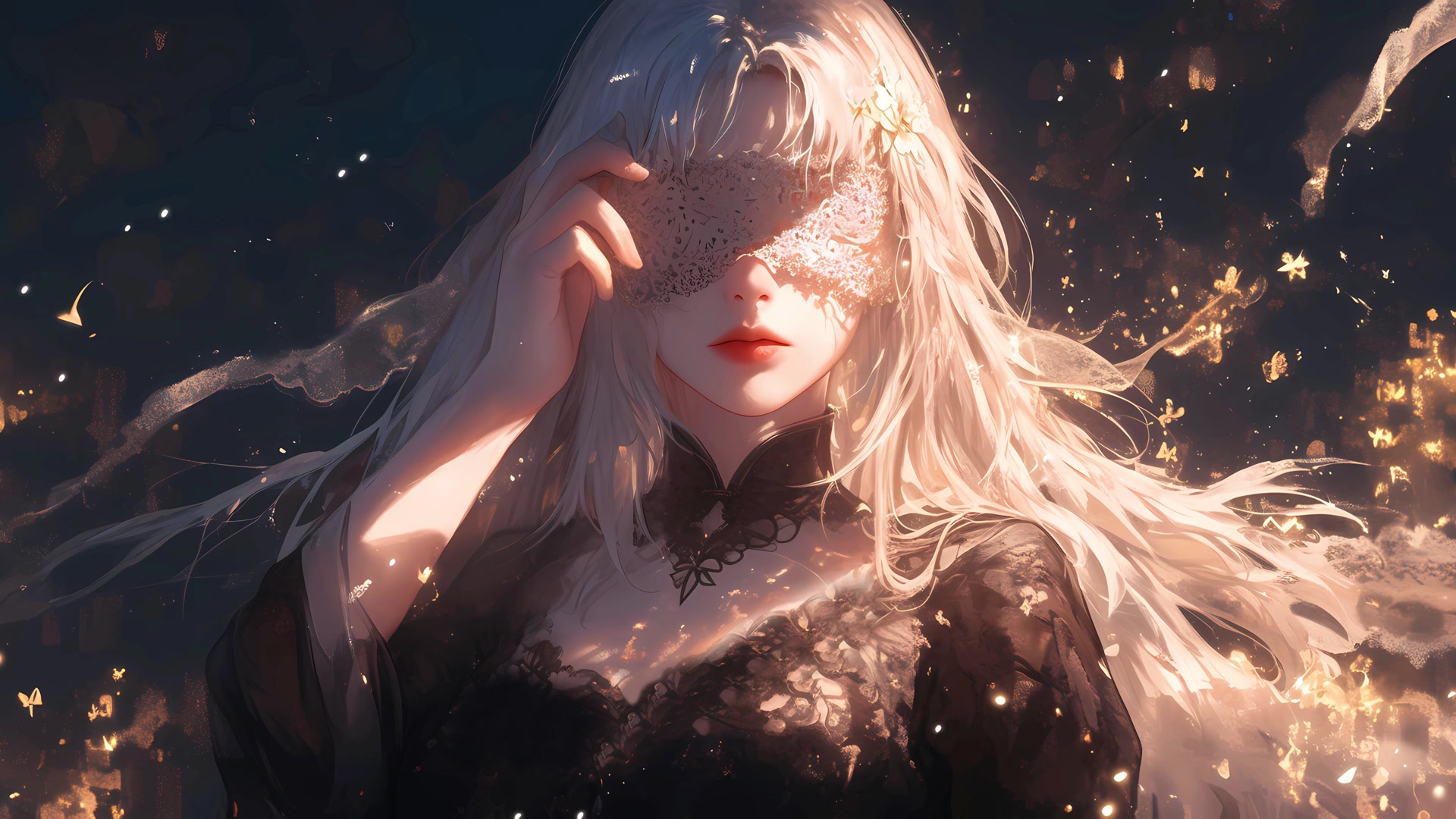 白纱遮眼少女