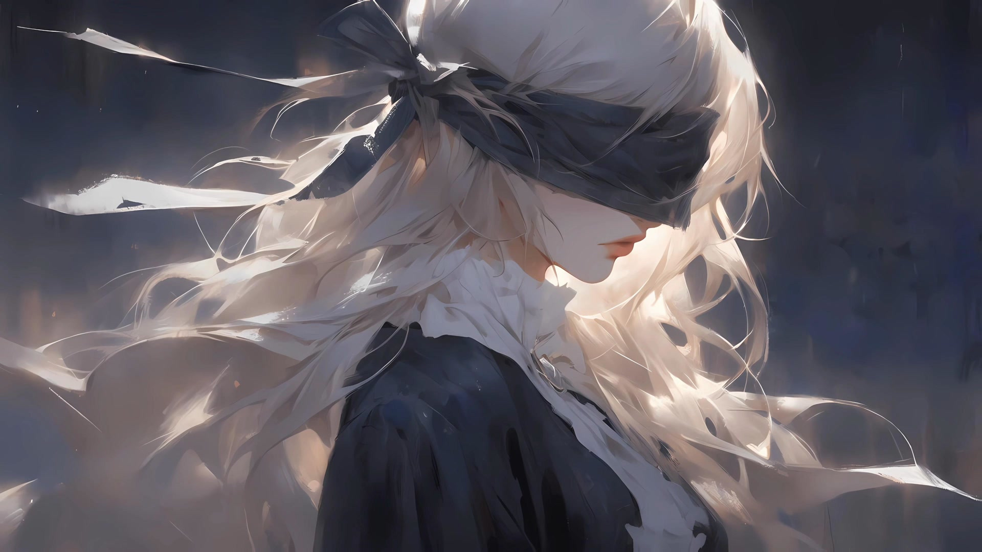 蒙眼少女背影