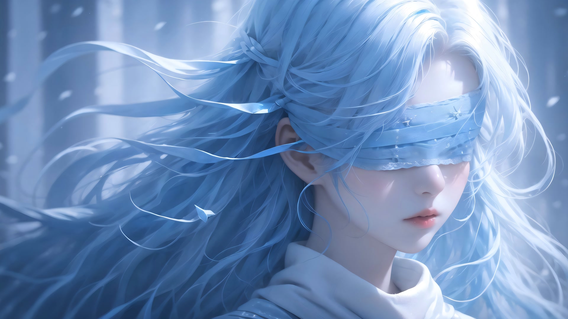 蓝发少女蒙眼