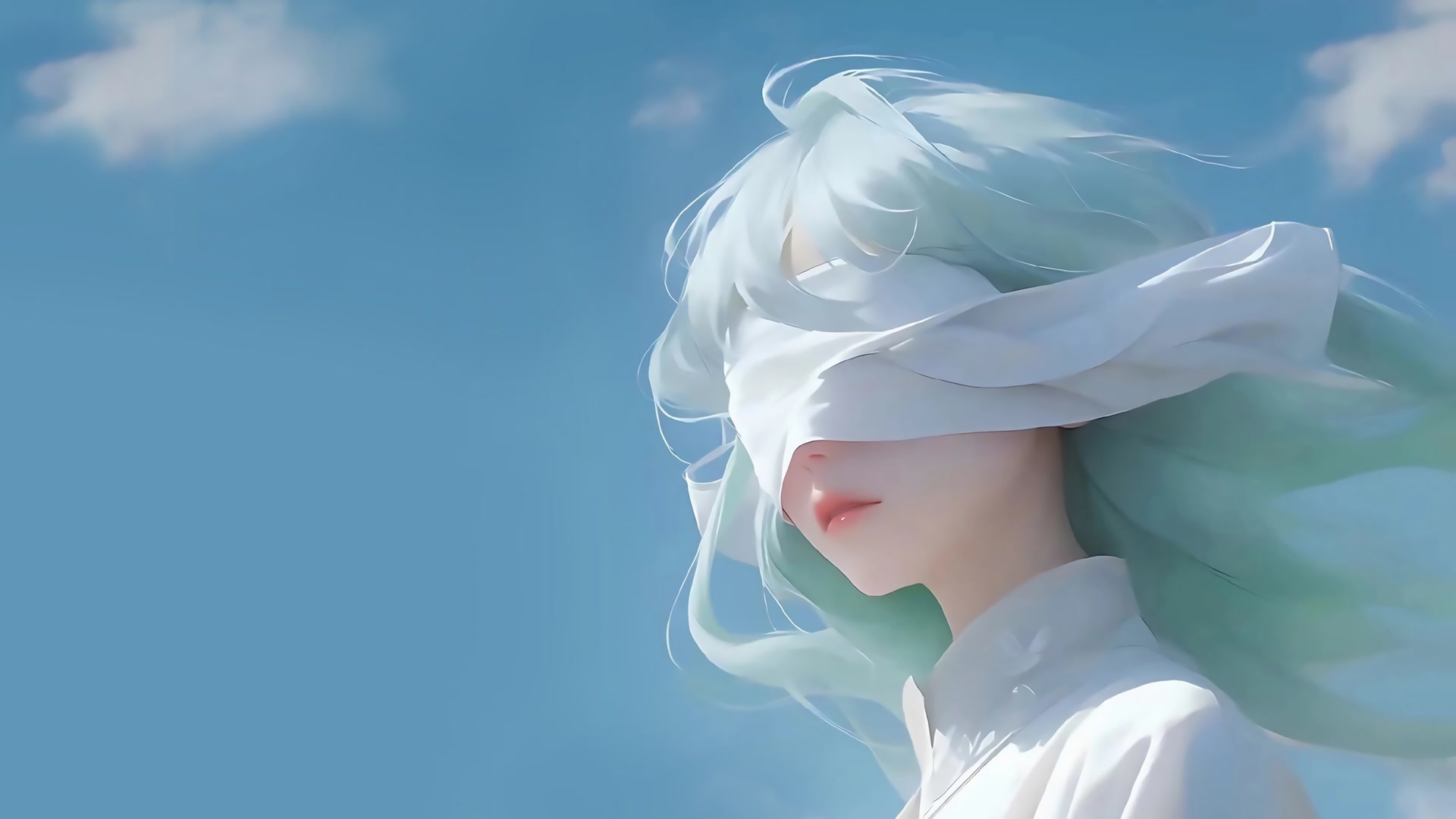 蓝天白纱少女