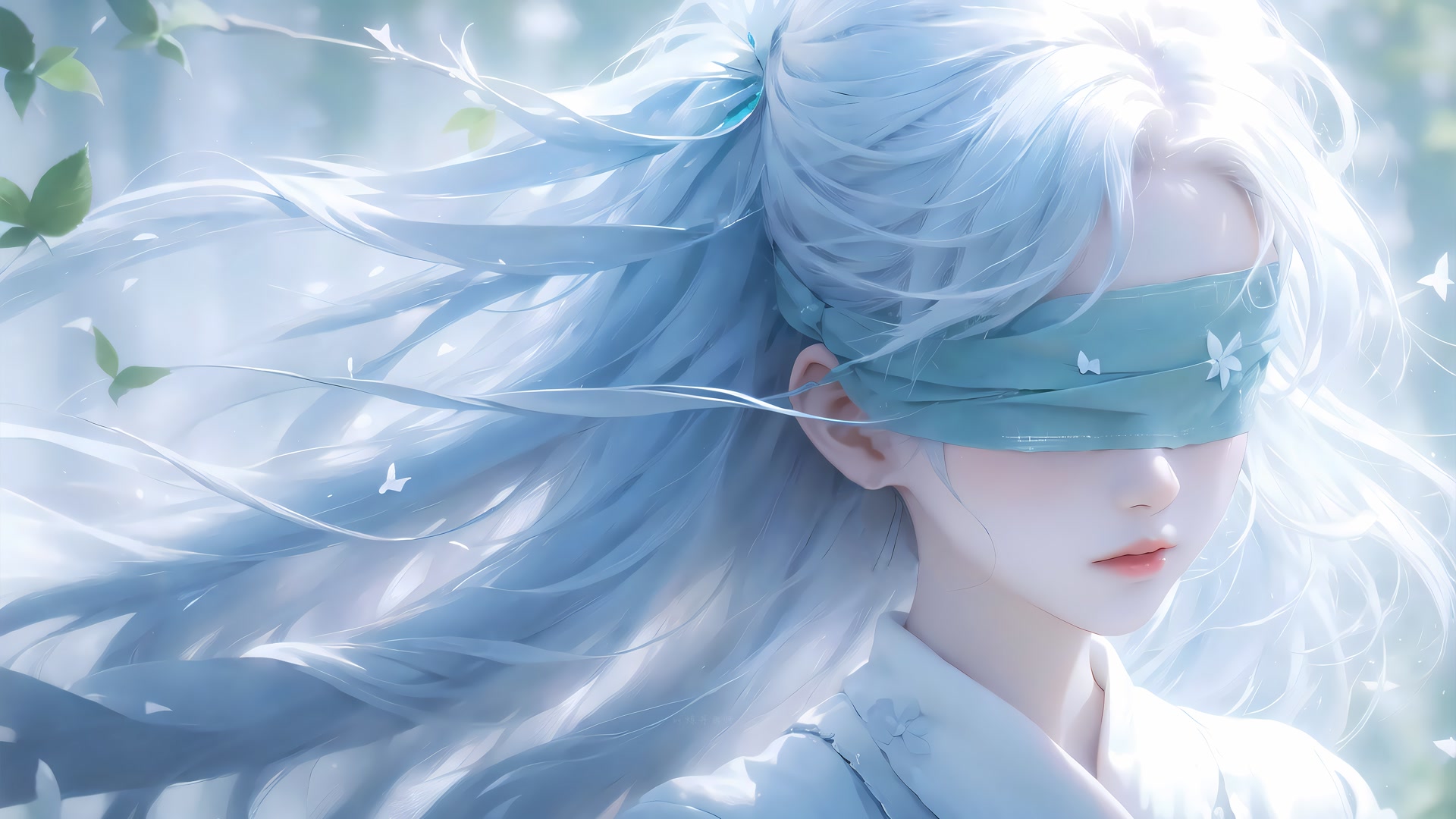银发蒙眼少女