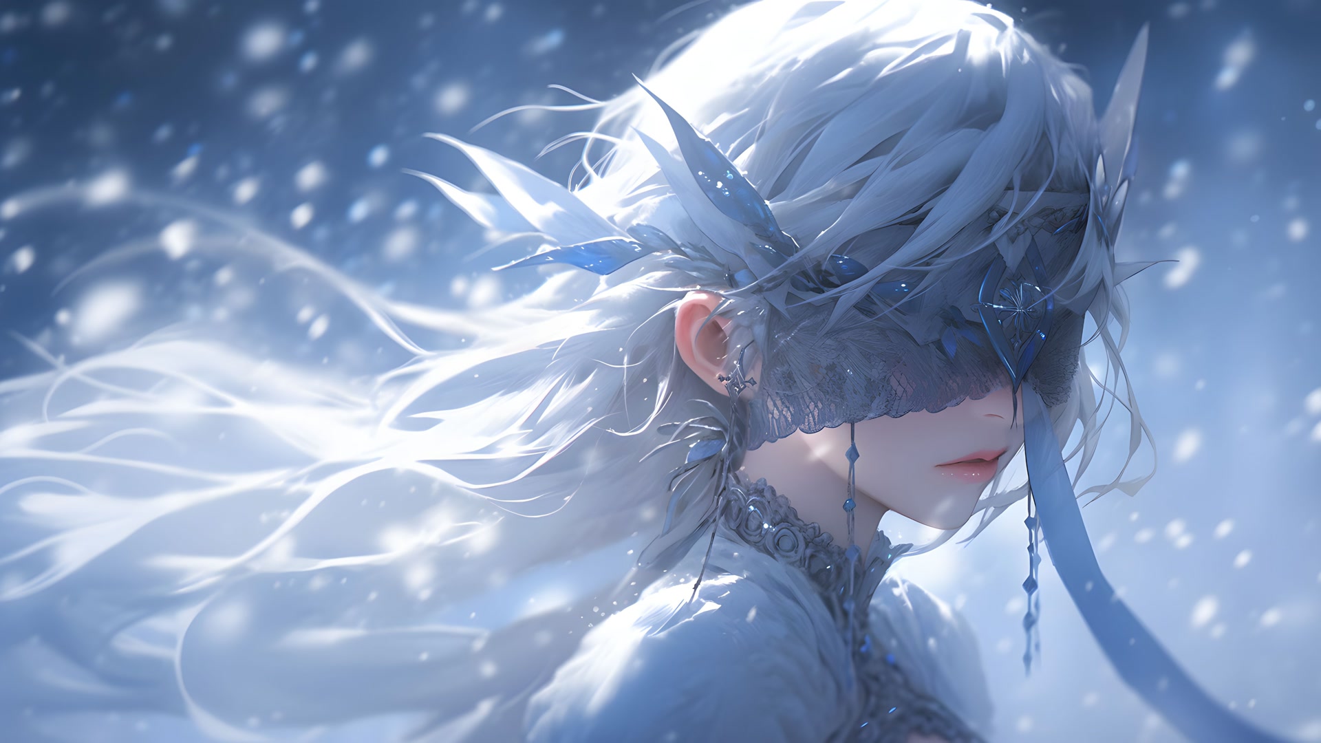 雪夜银发少女