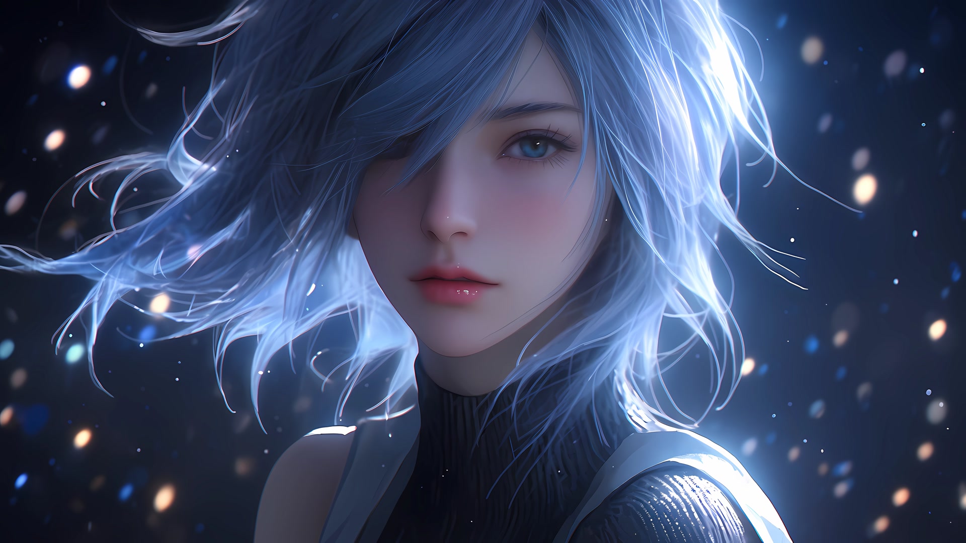清冷银发少女
