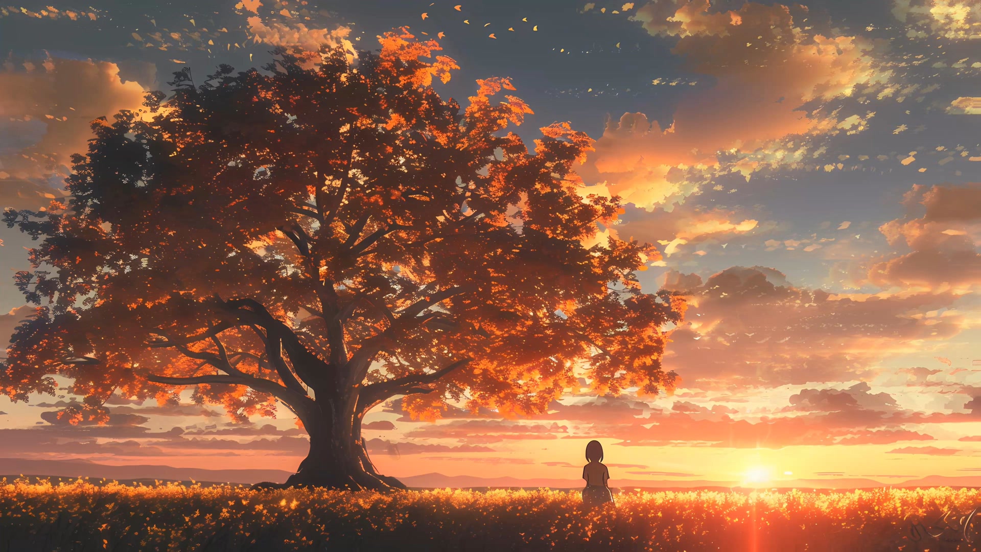 夕阳少女背影