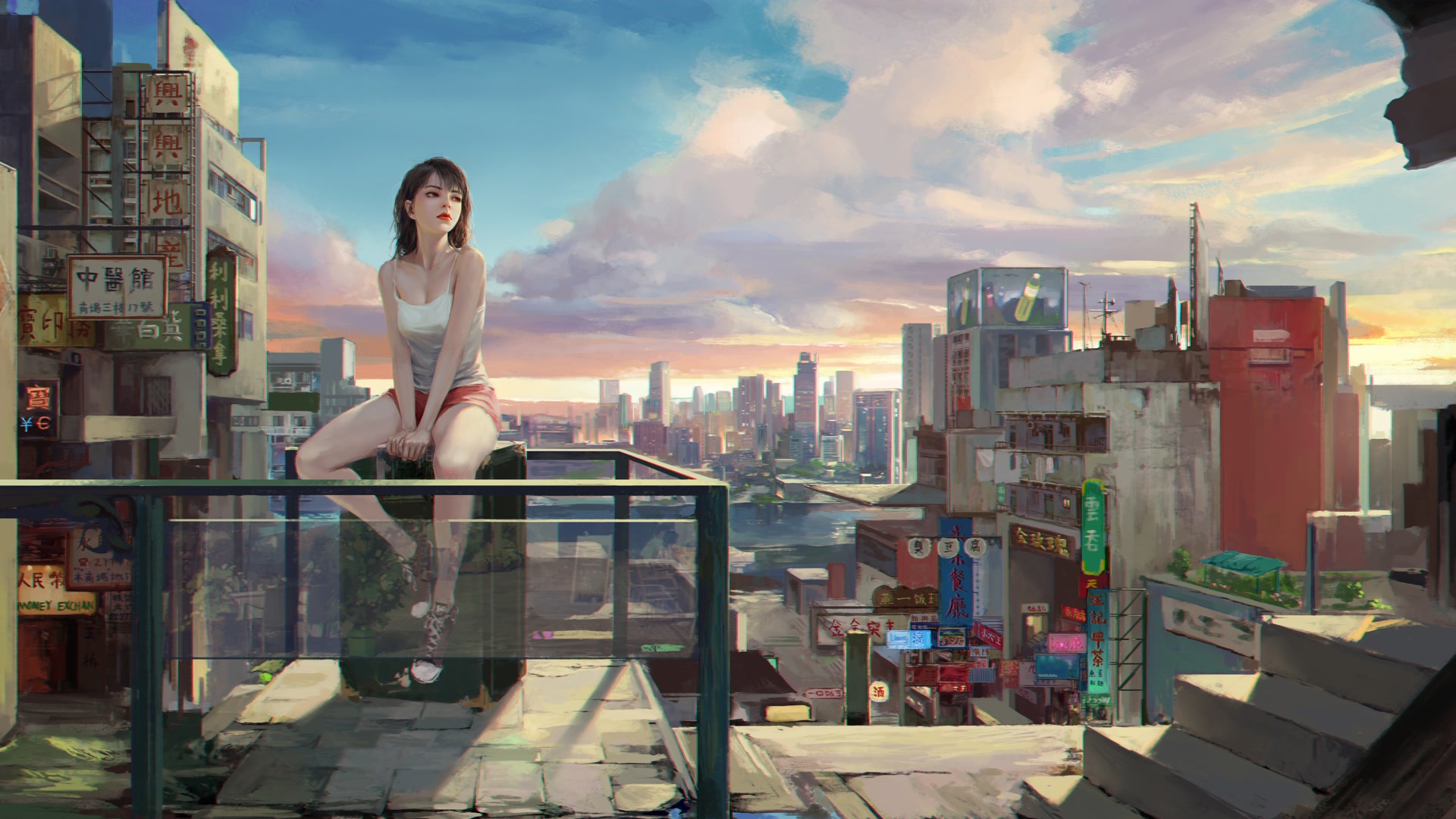 天台独坐少女
