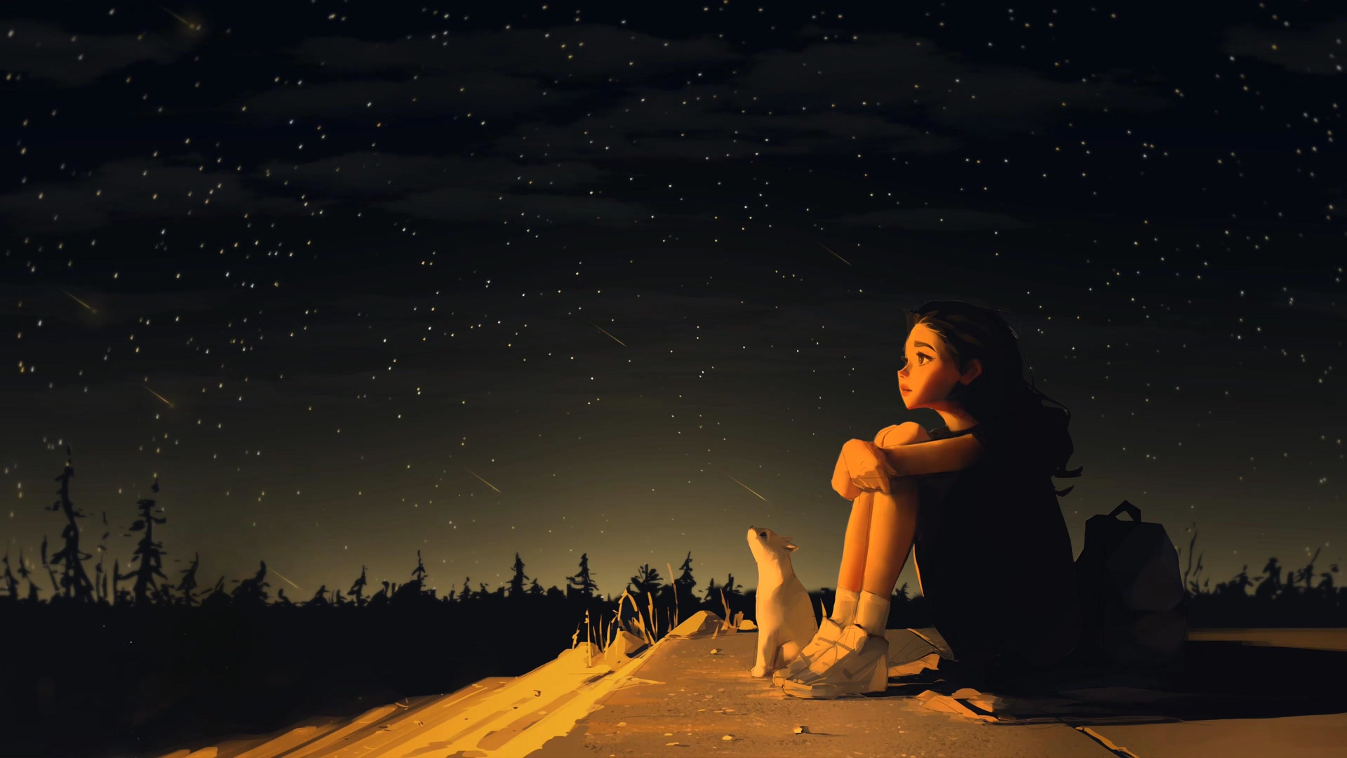 少女与猫观星