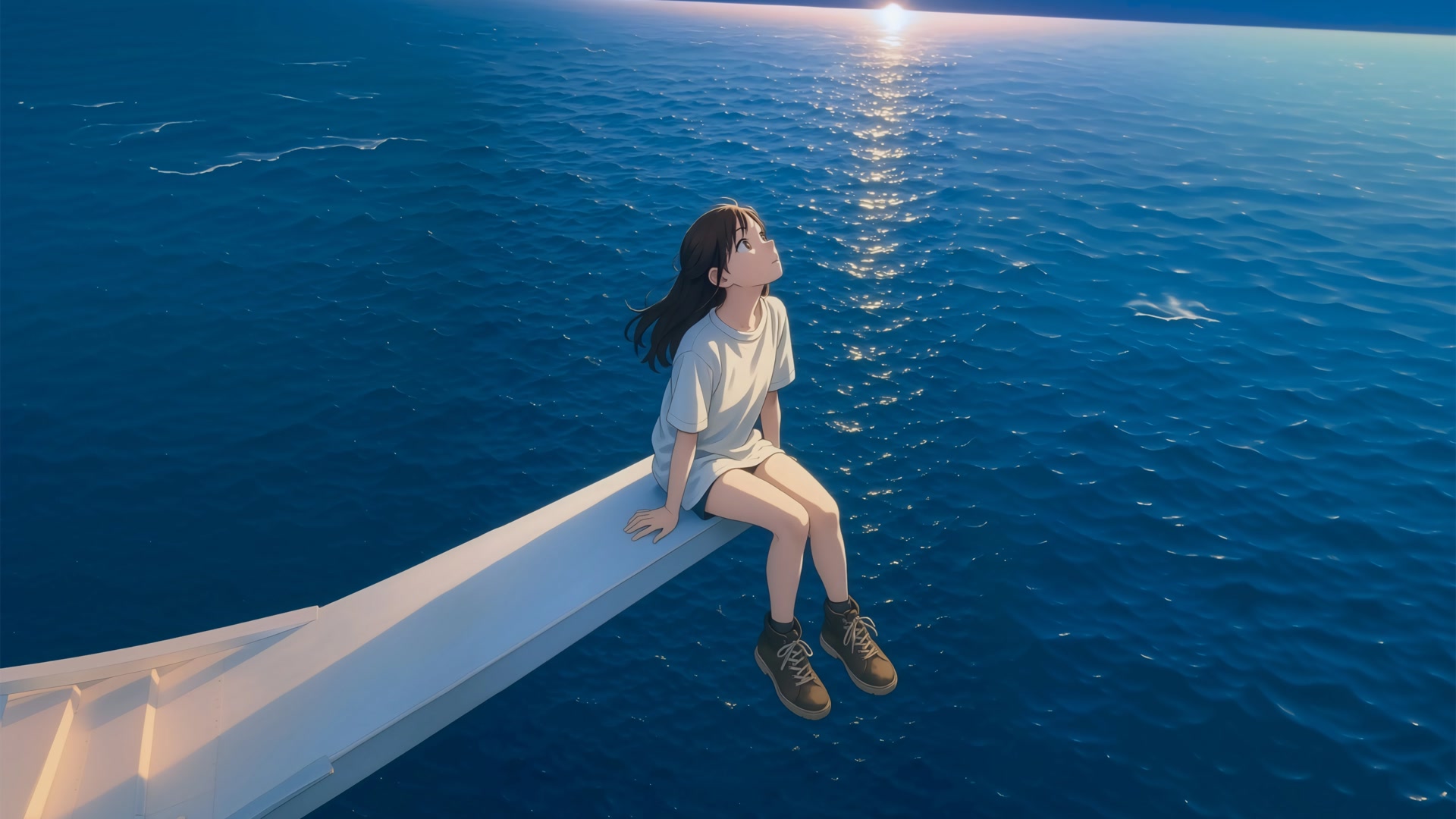 少女海边仰望