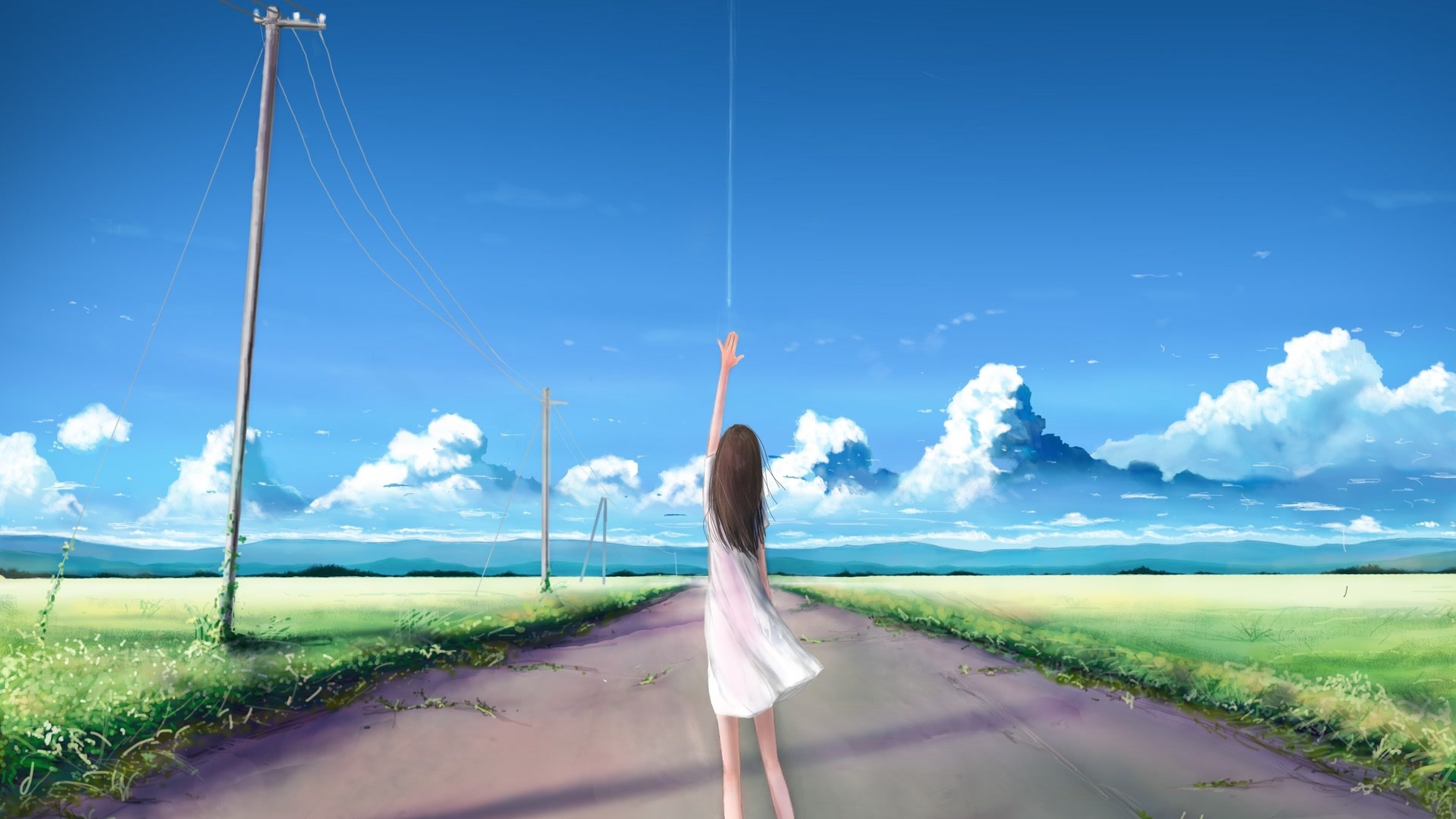 少女漫步乡间路