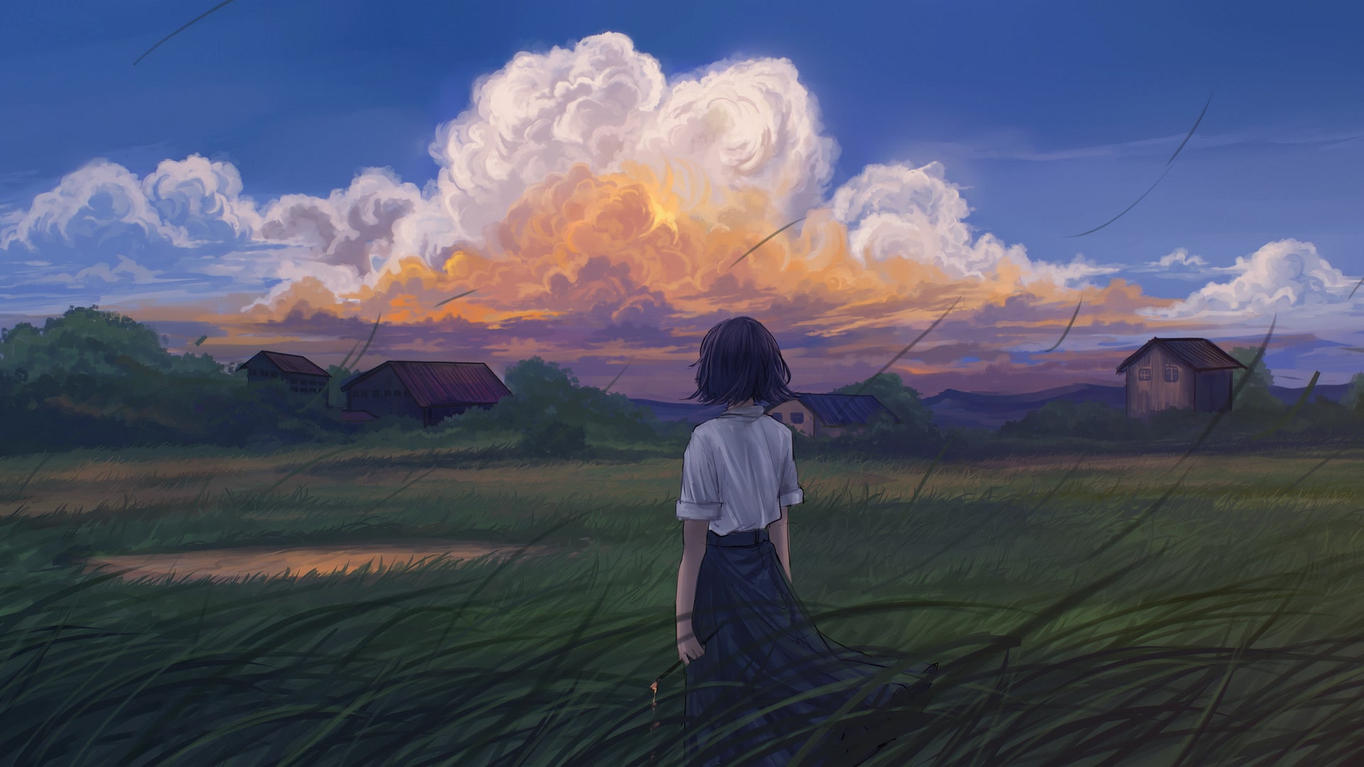 少女看云霞