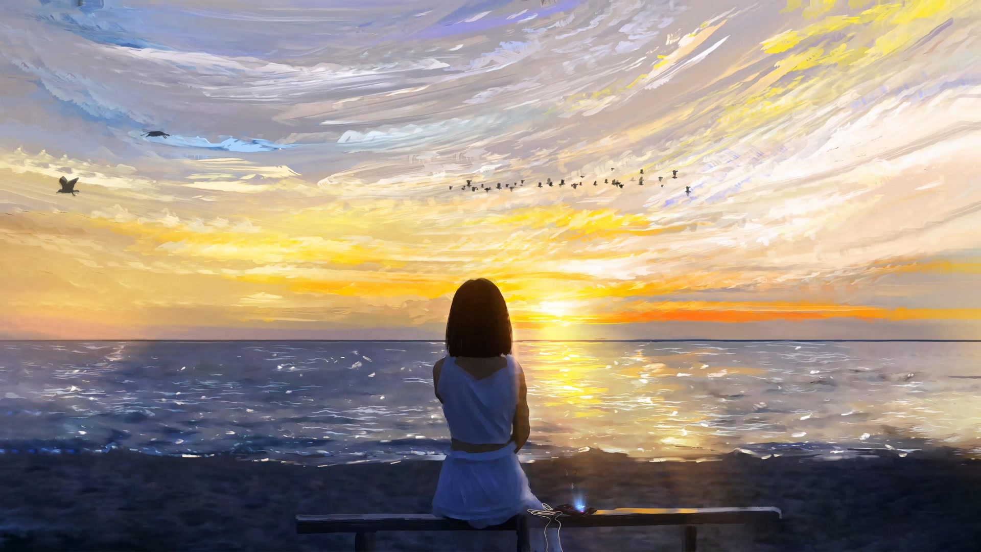 日落海边少女
