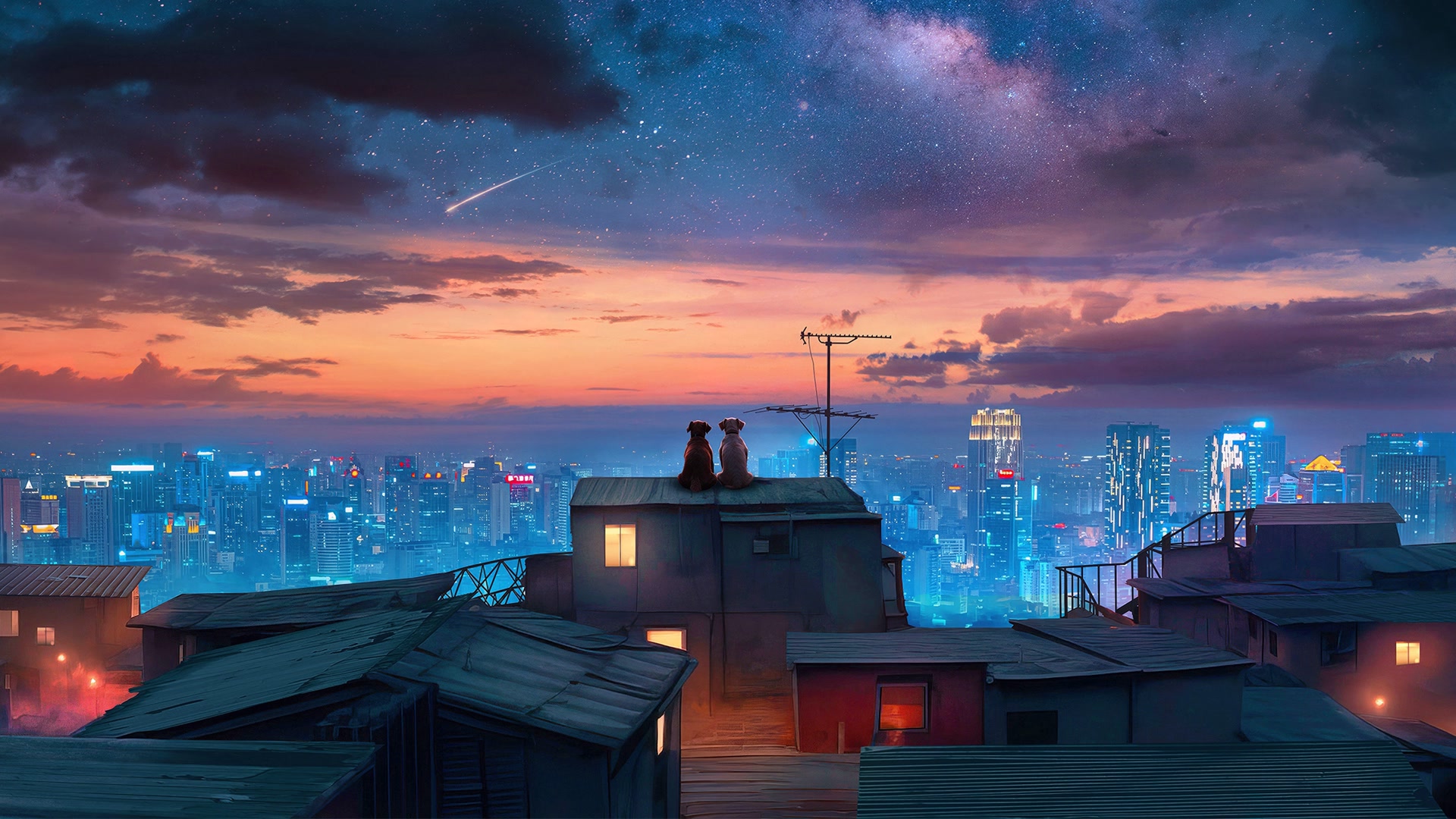 星空下的城市夜景