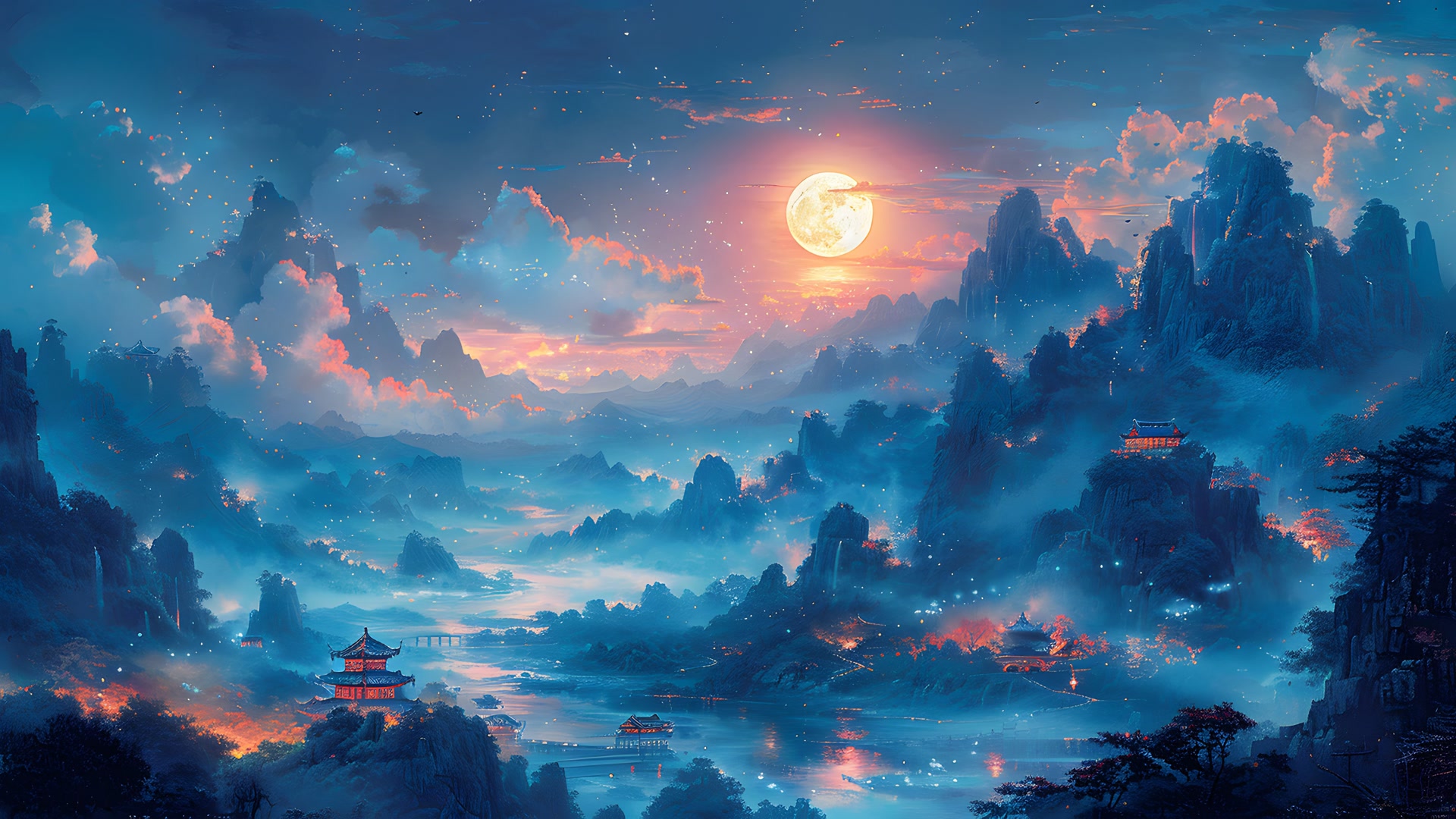 月下仙山楼阁