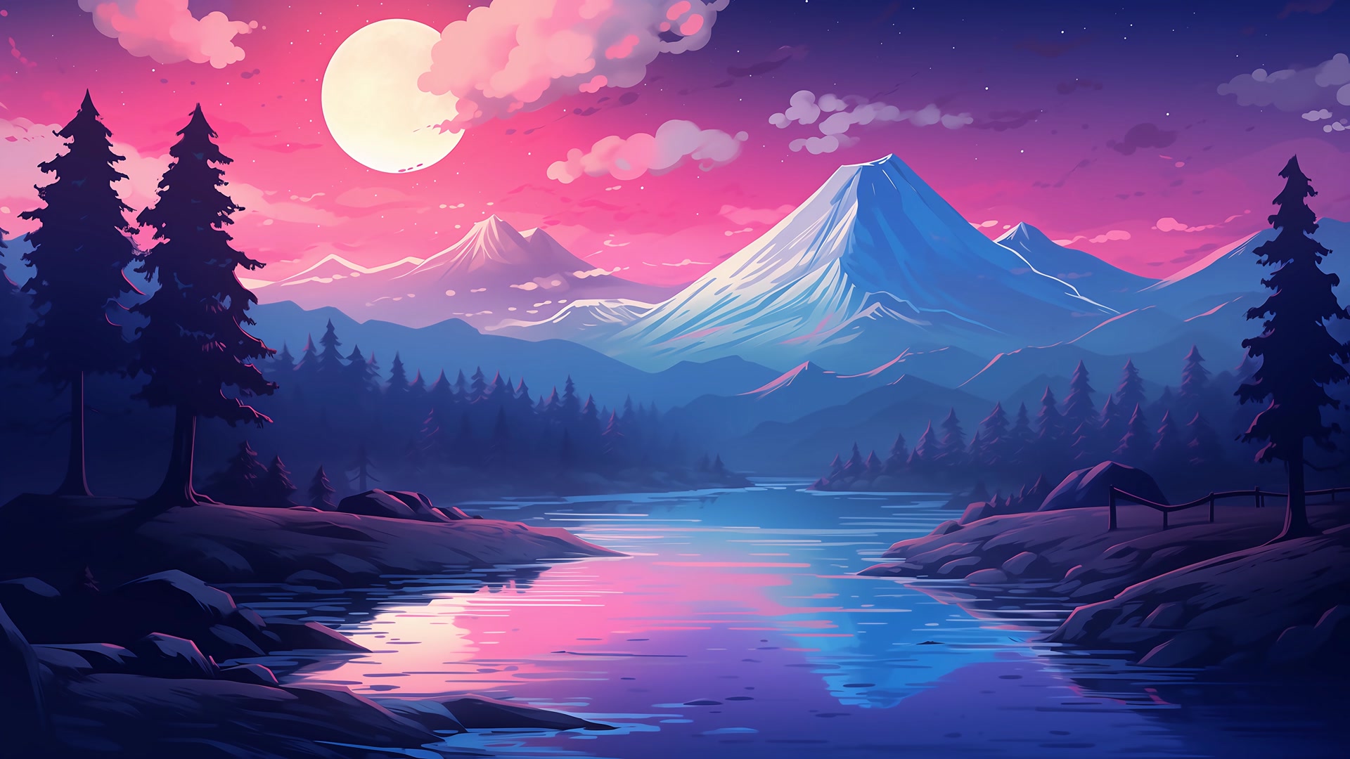 月夜湖山静