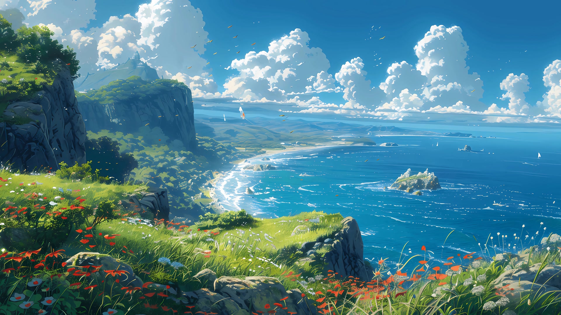 海边悬崖花海