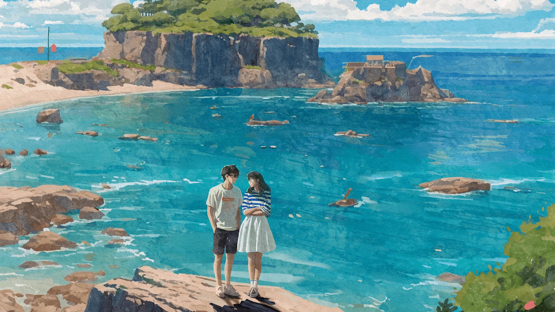 海边情侣对望