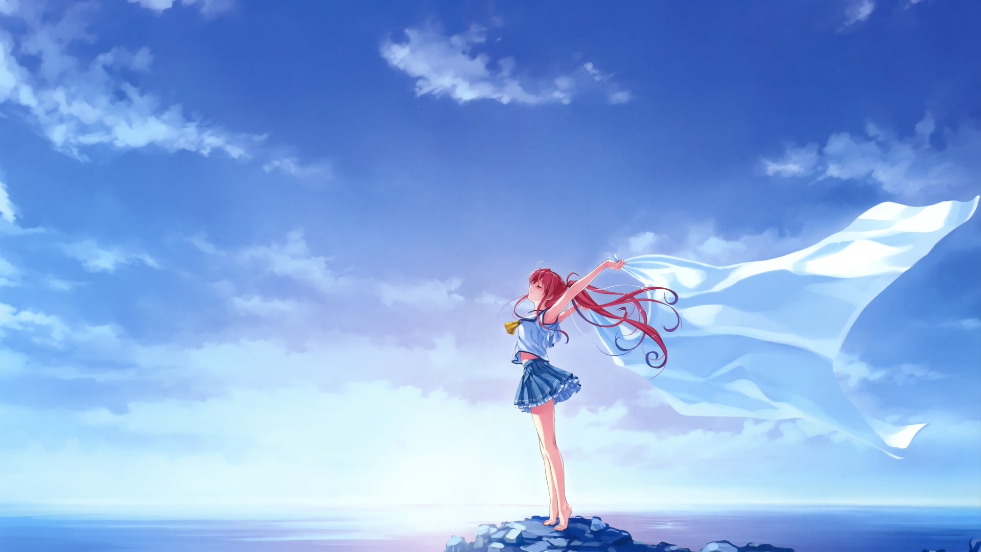 海风中的少女