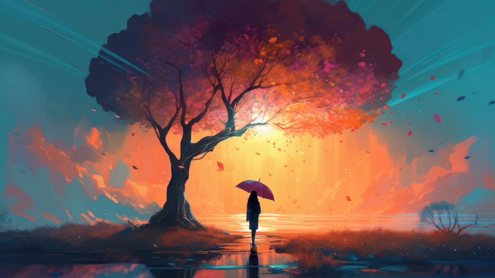 雨中撑伞少女