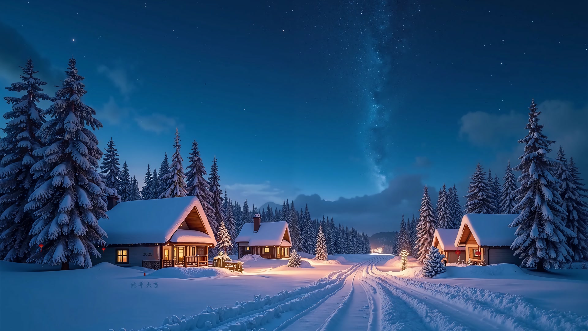 雪夜木屋静谧