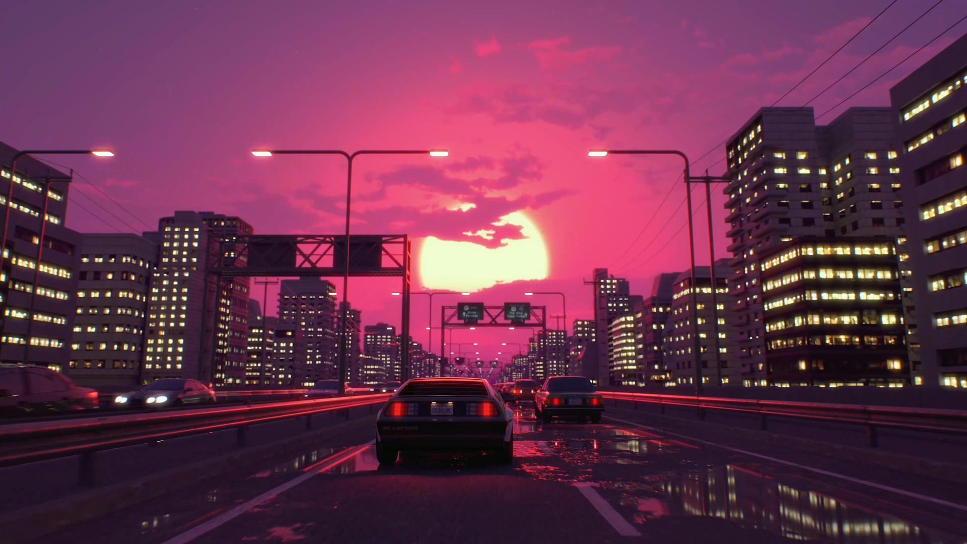 霓虹雨夜公路