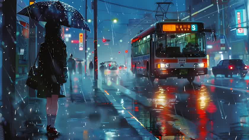 雨夜车站等你